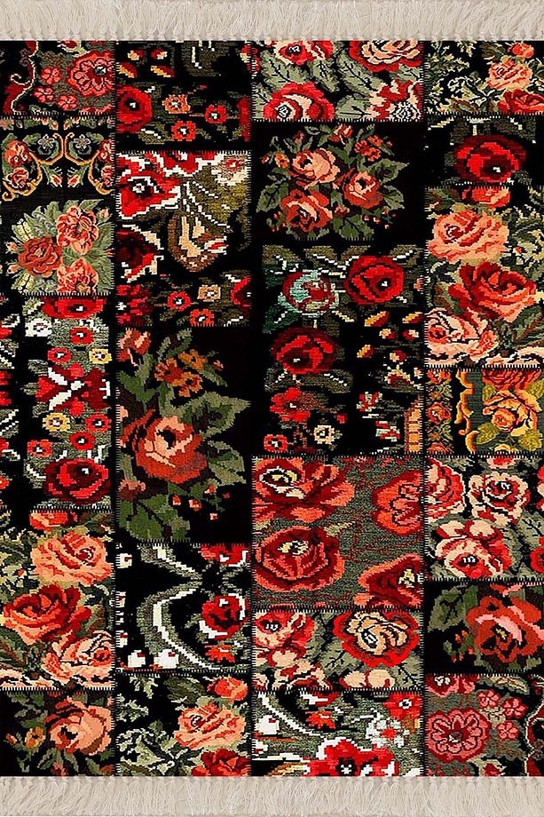 Patchwork Gül Desenli Dijital Baskı Yıkanabilir Kaymaz Taban Kilim - 2