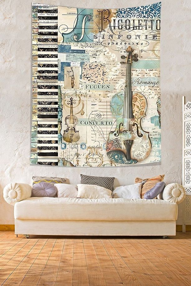 Ekart Çello Keman Piyano Enstrümanlar Tasarım Leke Tutmaz Kumaş Duvar Örtüsü Duvar Halısı Tapestry - 3