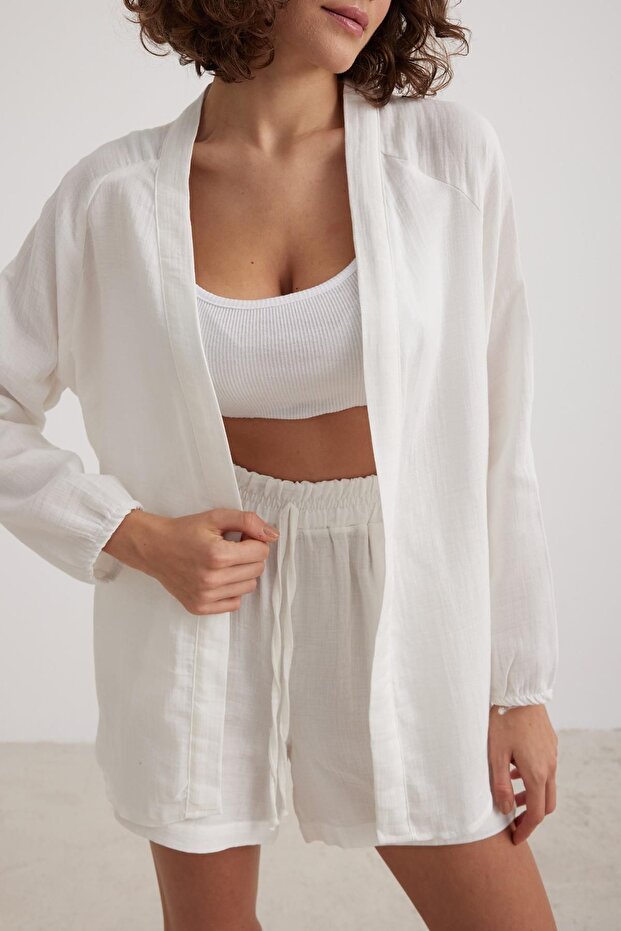 Women's Muslin Elastic Waist Stone Shorts Vvk1165