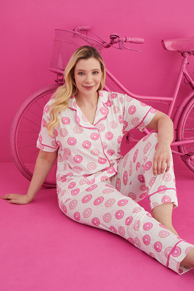 PAMUKLU LİKRALI BATTAL DÜĞMELİ PİJAMA TAKIM - 1