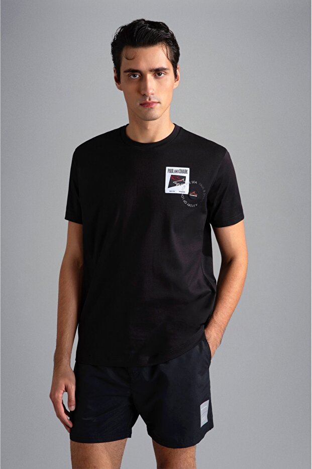 Men's Cotton Regular Fit Round Neck Black T-Shirt24411117-011