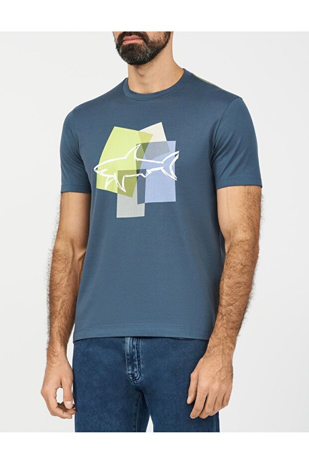 Men's Brand Logo Cotton Normal Mold Daily Blue T-Shirt24411073-071