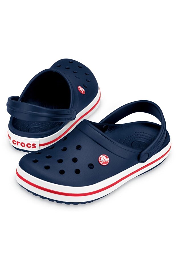 حذاء Crocband للجنسين باللون الأزرق الداكن مع خطوط باللونين الأحمر والأبيض