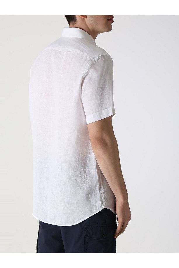 Erkek Logolu Basic Regular Fit Kısa Kollu Beyaz Gömlek 23413257-010 - 4
