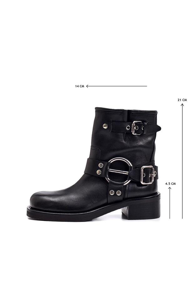 Hassy Siyah Deri  Kadın Topuklu Bot - 4