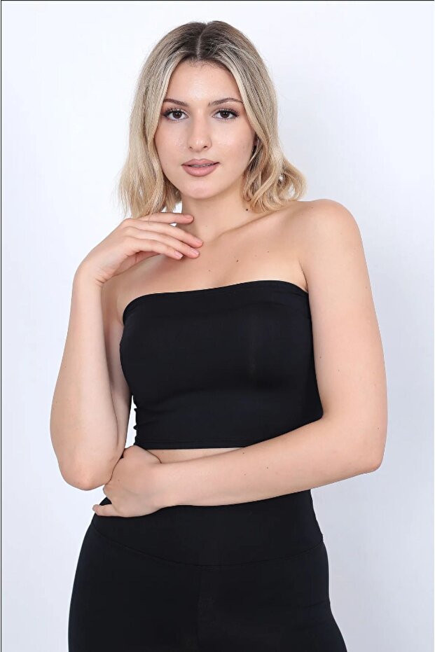 Dalgıç Kumaş Basic Straplez Crop Bluz - 1