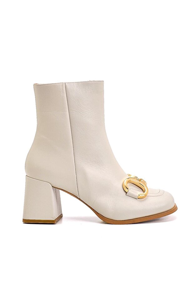 Romy Beyaz Deri Kadın Topuklu Bot - 1