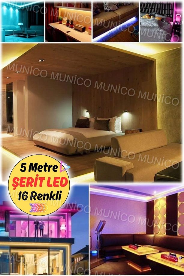 5 Metre Kaliteli Profesyonel Şerit Led Yapışkanlı Bar Restorant Araba Aydınlatma 16 Renkli Kaliteli - 3