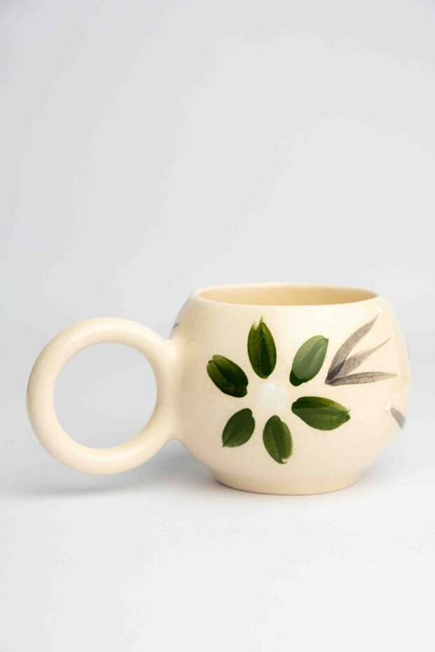 كوب زهور أخضر من السيراميك - كوب مزدوج، مصنوع يدويًا - 2
