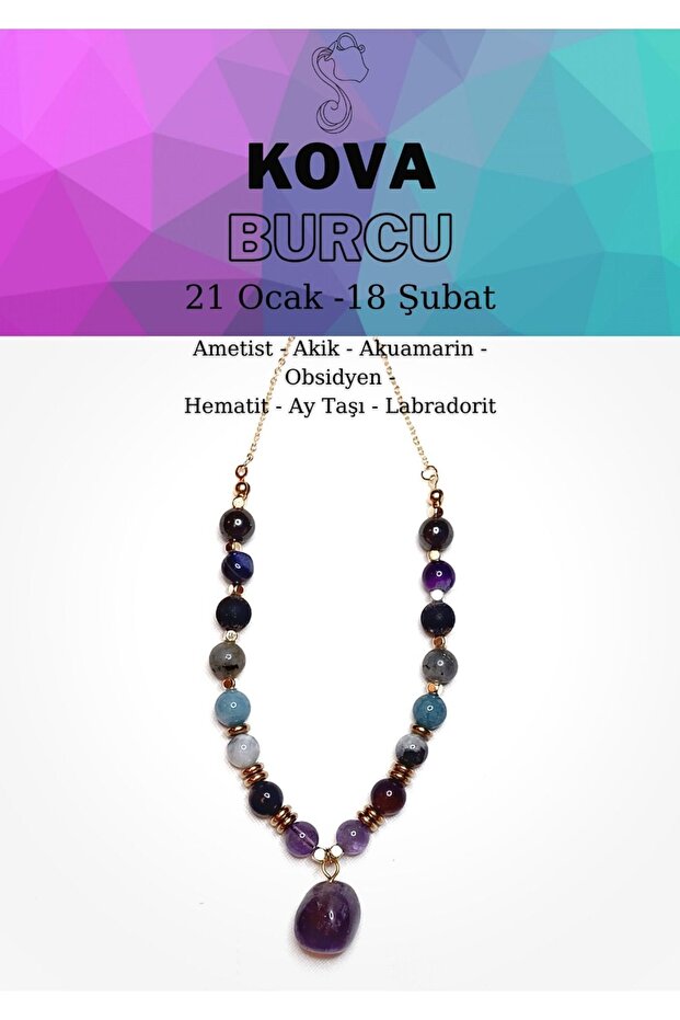Aquarius Necklace Amethyst- Labradorite-Akamarine-Hematite-Agate- Obsidian