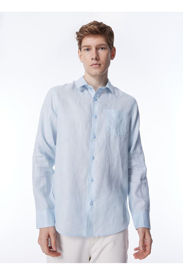 Normal Mavi Düz Erkek Gömlek M2YH44WERX0G7O7_LS ISLAND LINEN SHI - 1