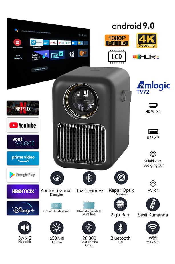 T6r Max 650 Ansı Android Tv Projeksiyon Cihazı - 1