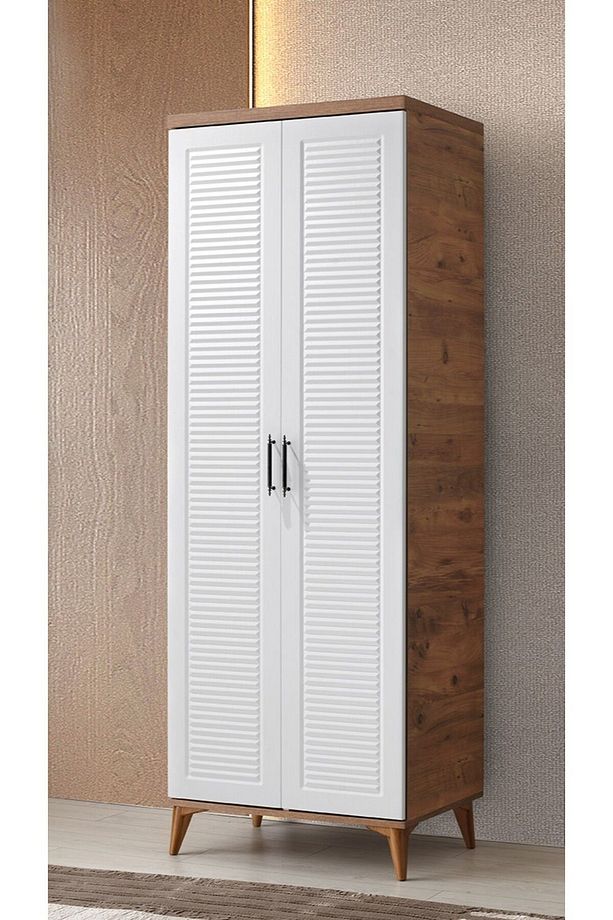 Ücretsiz Montaj Komple Mdf Paris 2 Kapaklı Atlatik Çam-beyaz Gardırop Elbise Dolabı - 1