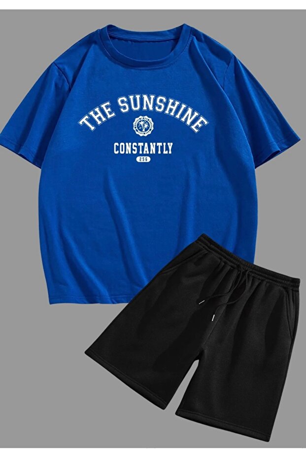 Modern Men's Oversize T-Shirt and Shorts Set - Plus Size, Custom Design, Sunshine Printed