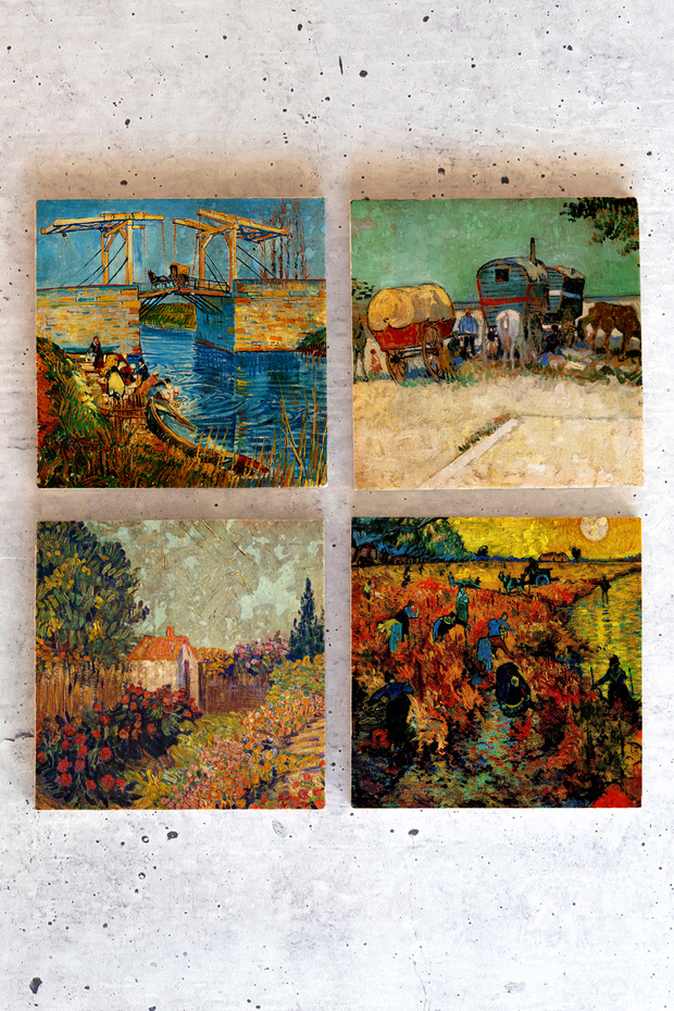 مجموعة من 4 قواعد أكواب حجرية مستوحاة من فنسنت فان جوخ (VanGogh01)