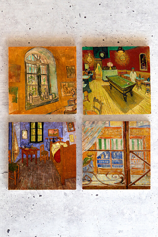 مجموعة قواعد أكواب حجرية من 4 قطع من تصميم فنسنت فان جوخ VanGogh01