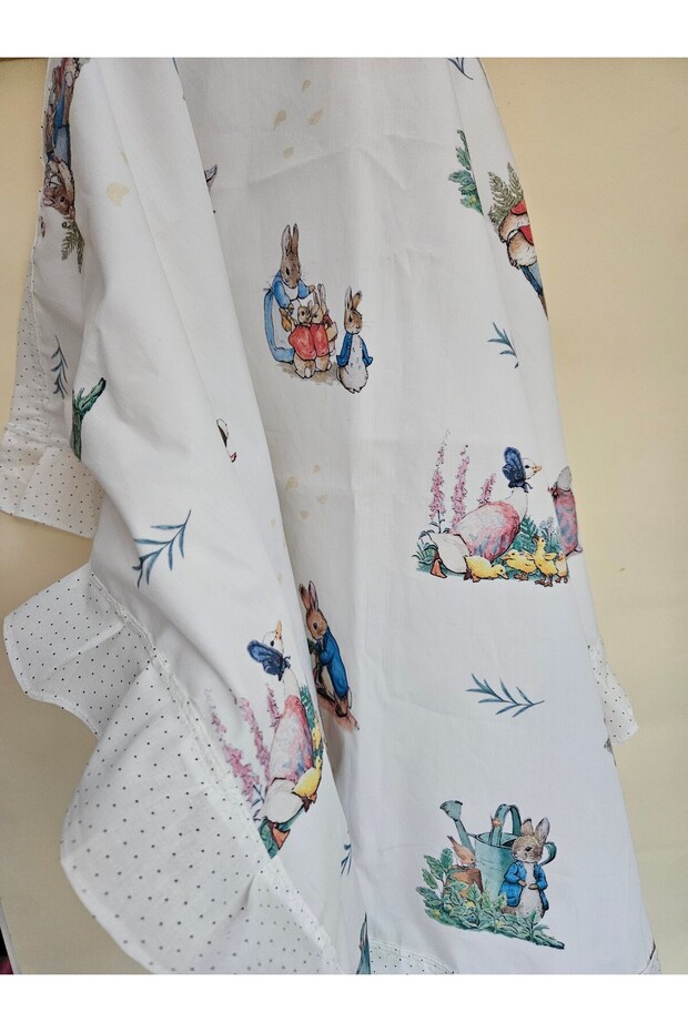 Mavi Peter Rabbit desenli pamuk poplin kumaş, balenli bebek emzirme önlüğü, örtüsü 12 - 4