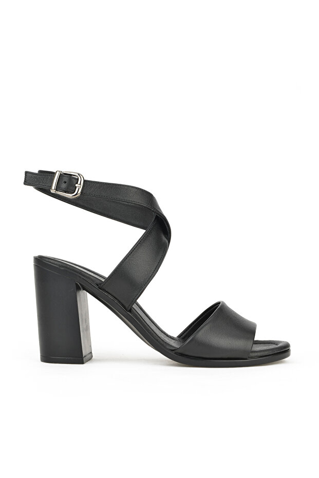 , Women's Genuine Leather Heeled Sandals 1411020Z1708 Black