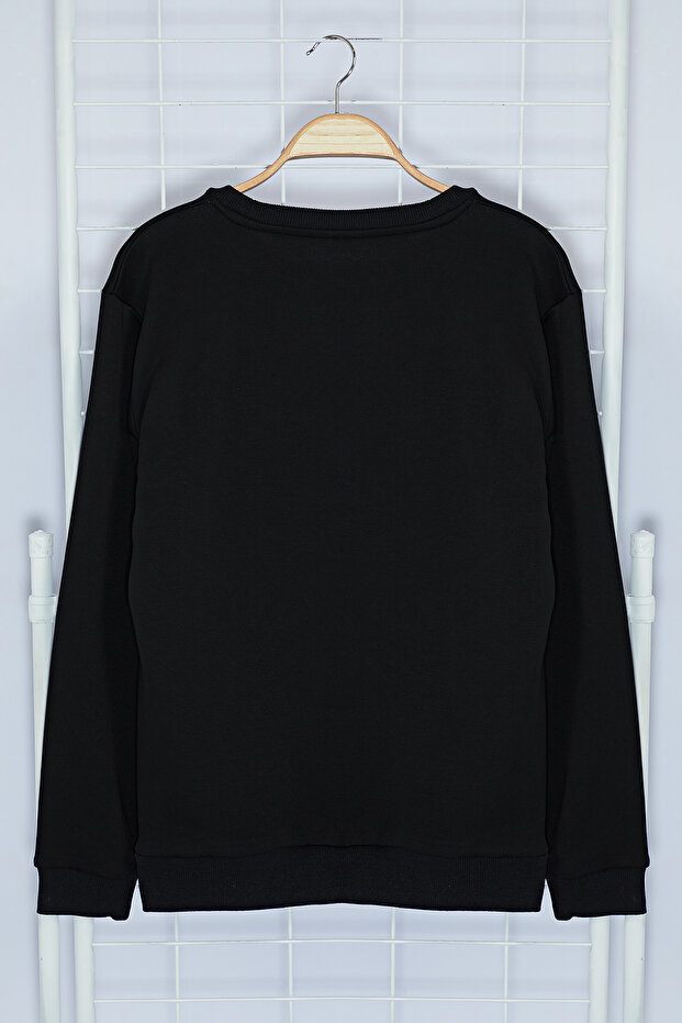 Siyah Regular/Normal Kesim Dokulu Panel Detaylı Basic Sweatshirt TMNAW25SW00149 - 8