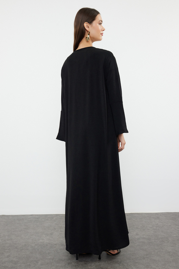 Siyah Gold Nakış Detaylı Dokuma Kap & Ferace & Abaya & Kimono TCTSS24KF00055 - 6