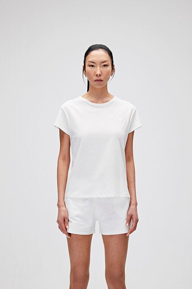 Violet O-neck T-shirt Off-white White Basic Women's T-shirt