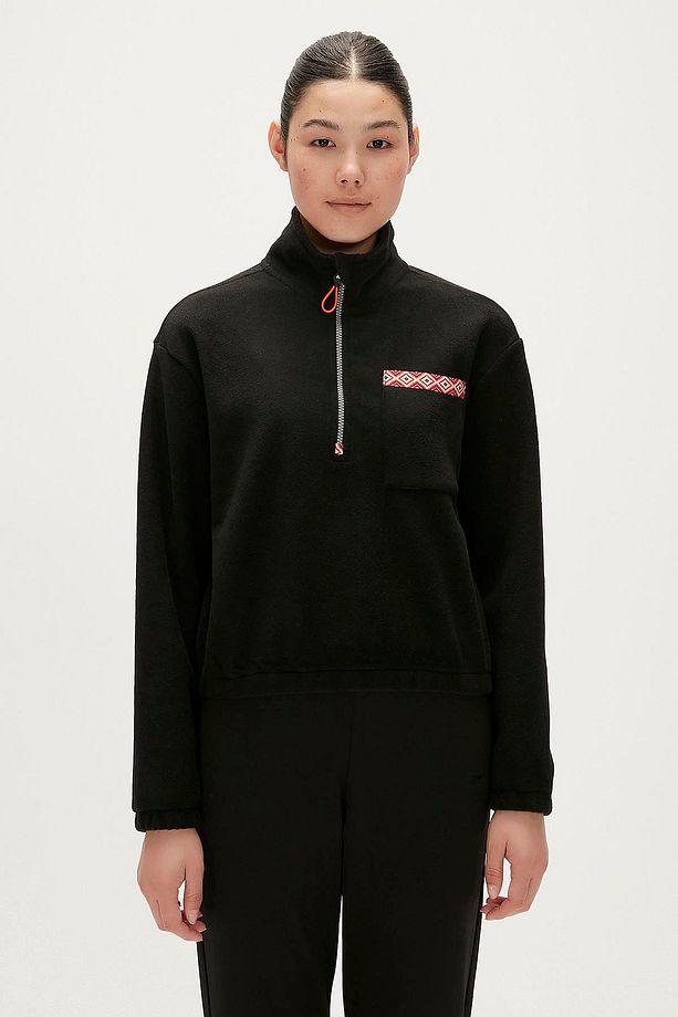 Tine Half-Zip Siyah Yarım Femuarlı Kadın Polar Sweatshirt - 1