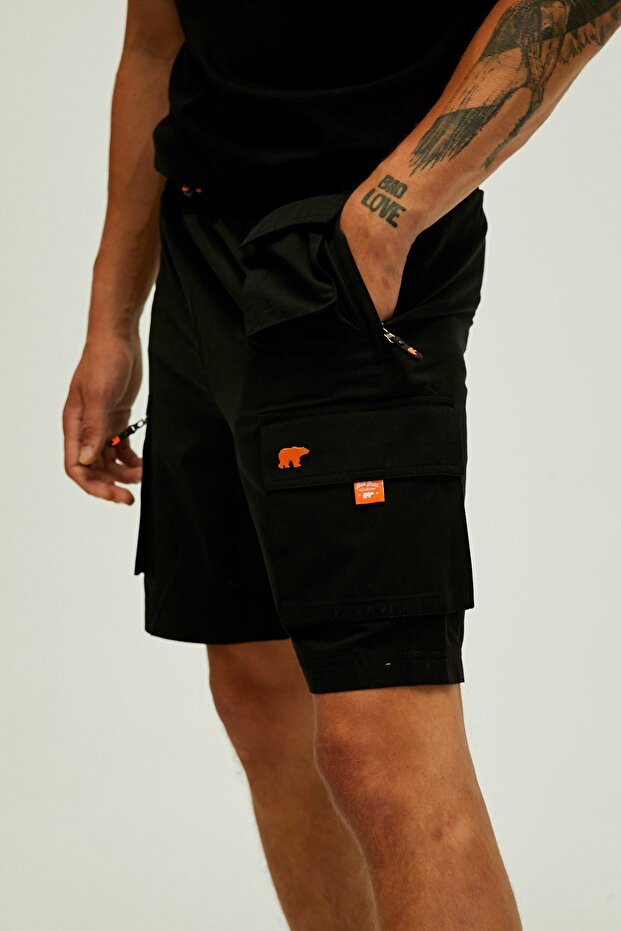 Toleda Siyah Kargo Cep Erkek Şort - 5