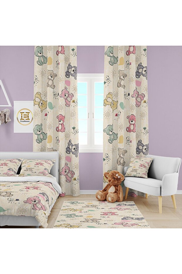 CUTE BEARS CHILDREN'S ROOM SET (FON CURTAIN - BED COVER AND PILLOW - RUG)
