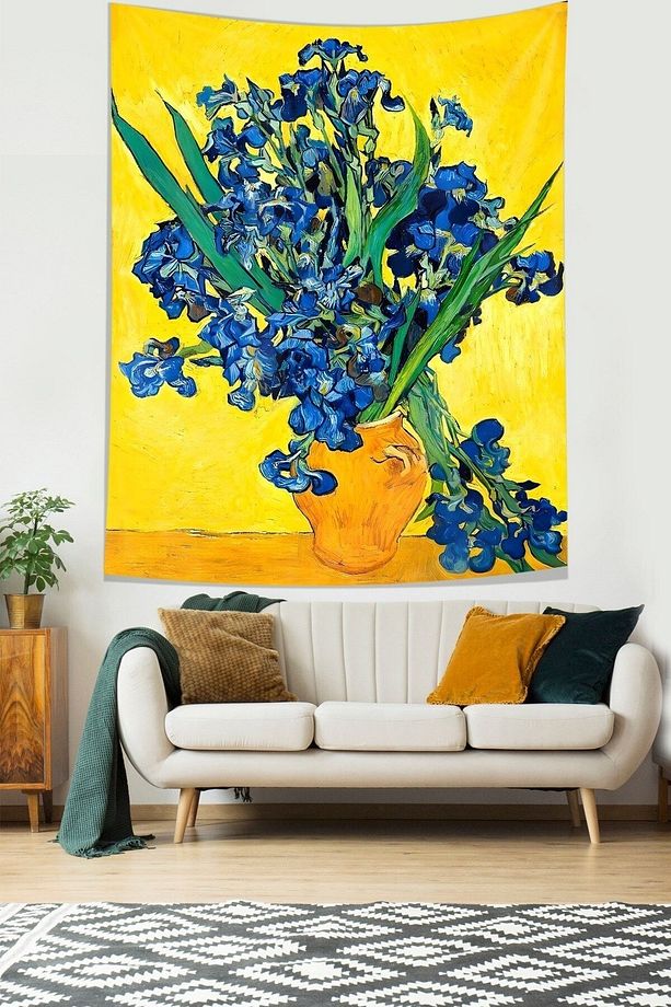 Van Gogh İris Çiçekleri Van Gogh Tablo Leke Tutmaz Kumaş Duvar Örtüsü Duvar Halısı Tapestry - 3