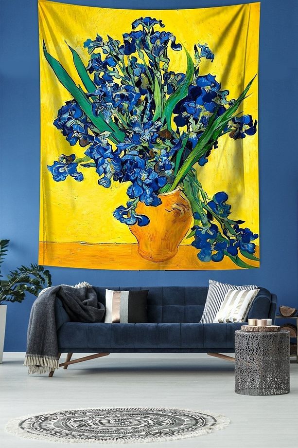 Van Gogh İris Çiçekleri Van Gogh Tablo Leke Tutmaz Kumaş Duvar Örtüsü Duvar Halısı Tapestry - 1