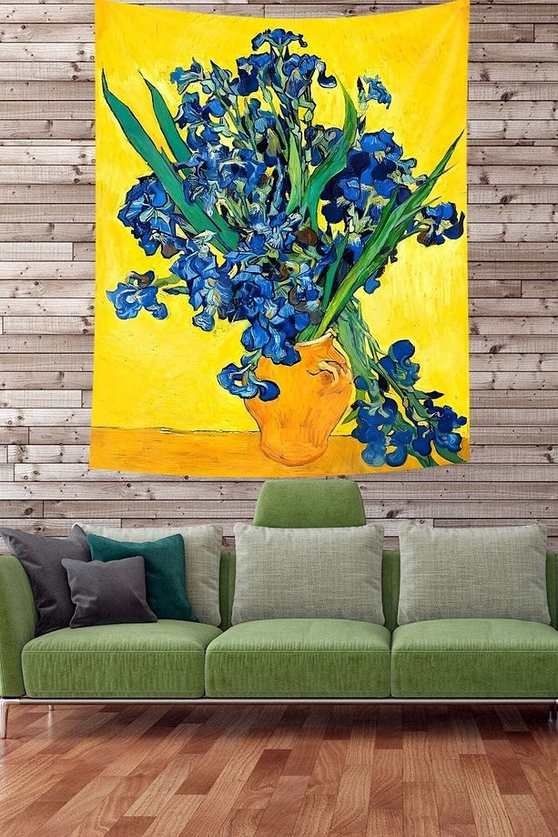 Van Gogh İris Çiçekleri Van Gogh Tablo Leke Tutmaz Kumaş Duvar Örtüsü Duvar Halısı Tapestry - 2