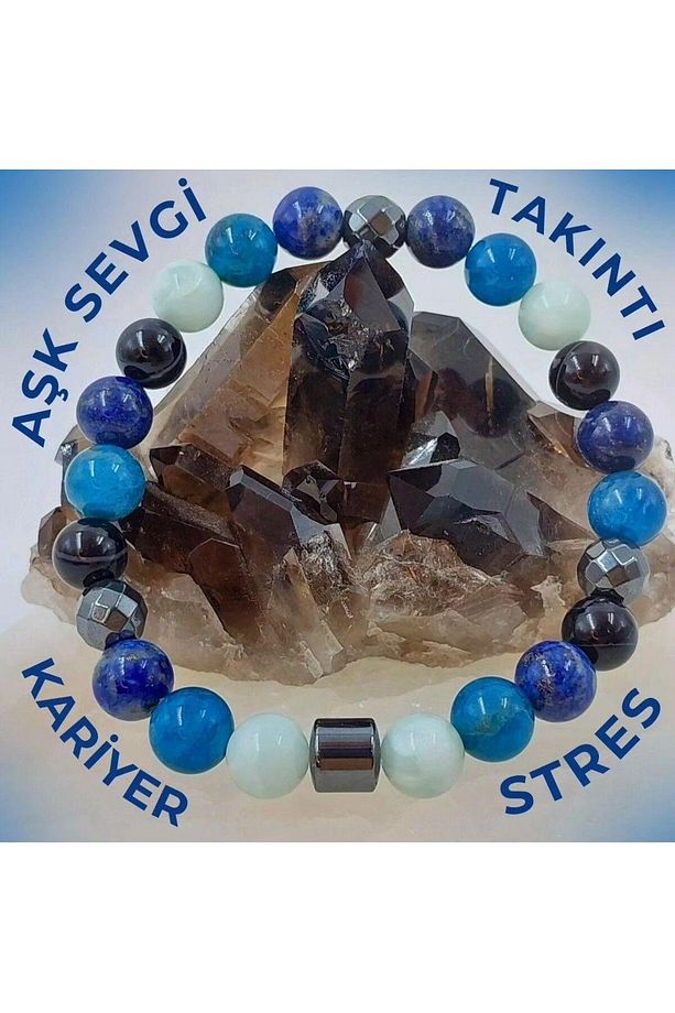 Gizemli Doğaltaş Bileklik Sosyallik Bipolar Okb Aşk Sevgi Larimar Akik Hematit Lapis Lazuli (8 Mm) - 3