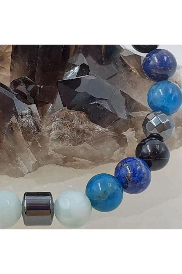 Gizemli Doğaltaş Bileklik Sosyallik Bipolar Okb Aşk Sevgi Larimar Akik Hematit Lapis Lazuli (8 Mm) - 4
