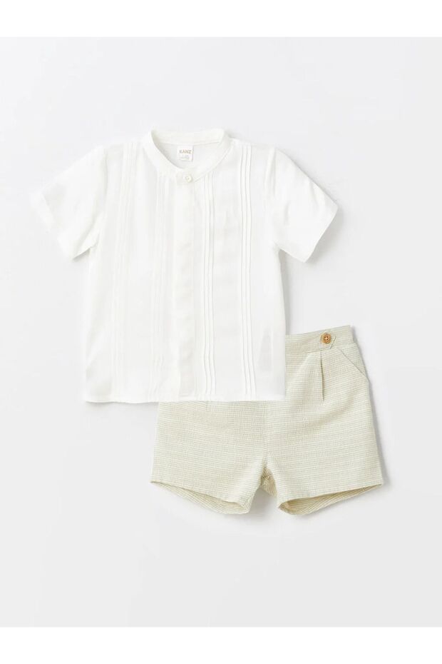 LCW baby Crew Neck Short Sleeve Basic Baby Boy Shirt and Shorts 2 Pieces Set