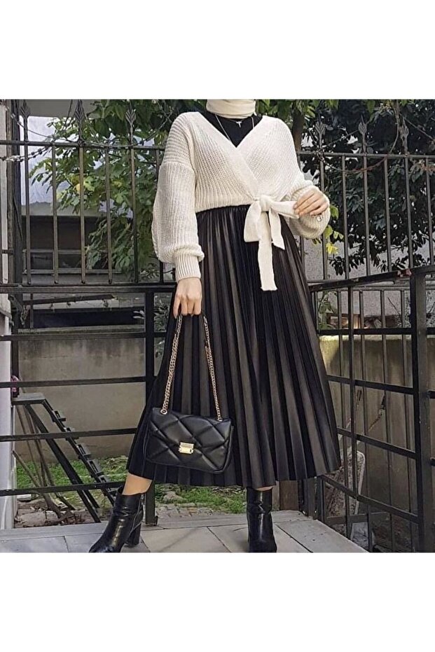 Pliseli Deri Etek - 1