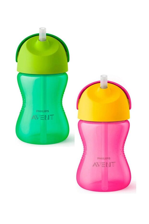 Pipetli Bardak 12 ay+ 300 ml Yeşil + Pipetli Bardak 12 ay+ 300 ml Pembe & Sarı - Yeni Model - 1