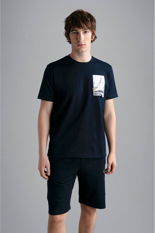 Men's Brand Logo Cotton Regular Fit Casual Navy Blue T-Shirt24411064-013