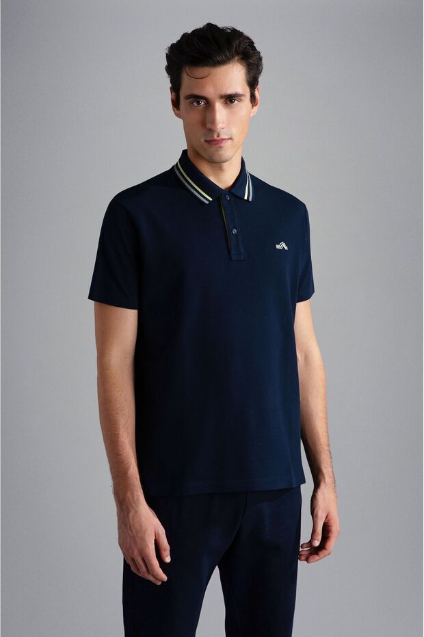 Men's Cotton Polo Collar Button Closure Short Sleeve Navy Blue Polo Collar T-shirt24411286-013