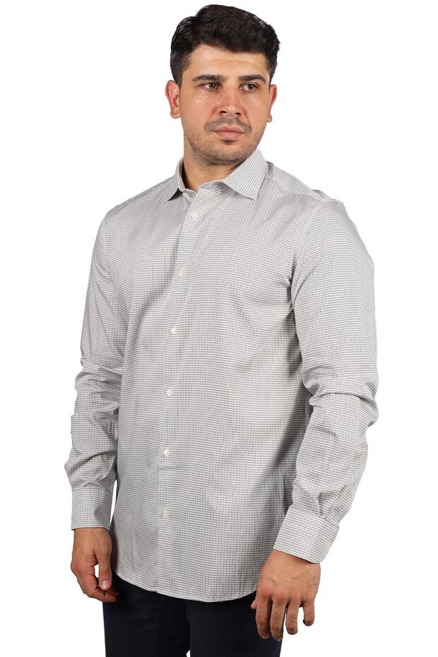 Men's Patterned Long Sleeve Shirt Collared Casual White1 Shirt 6L1C86 1NMVZ-F143