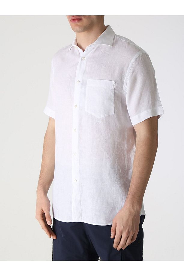 Erkek Logolu Basic Regular Fit Kısa Kollu Beyaz Gömlek 23413257-010 - 2