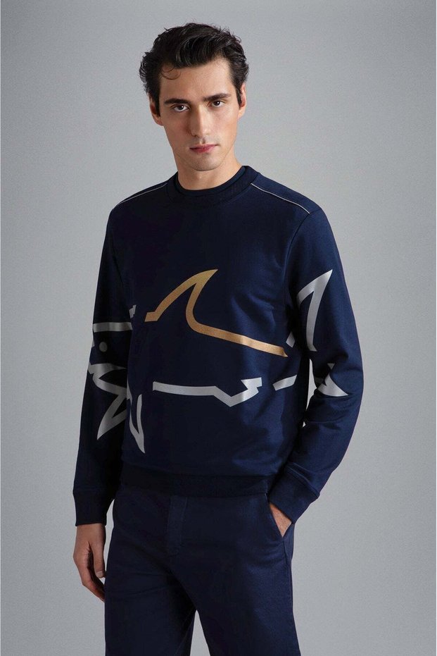 Men's Woven Fabric Navy Blue Sweatshirt with Brand Logo24411881-013