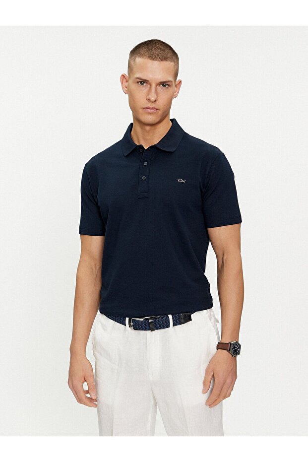 Men's Polo Collar Button Closure Short Sleeve Navy Blue Polo Collar T-Shirt24411247-013