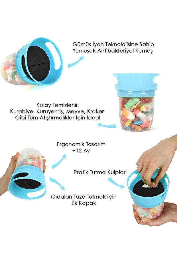 Dökülmeyi Önleyen Mama Kabı Atıştırma Bardağı - Çocuk Beslenme Kabı Mavi - 3