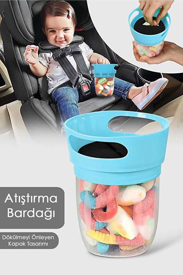 Dökülmeyi Önleyen Mama Kabı Atıştırma Bardağı - Çocuk Beslenme Kabı Mavi - 1