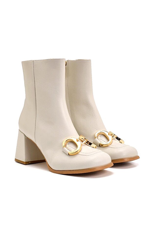 Romy Beyaz Deri Kadın Topuklu Bot - 4
