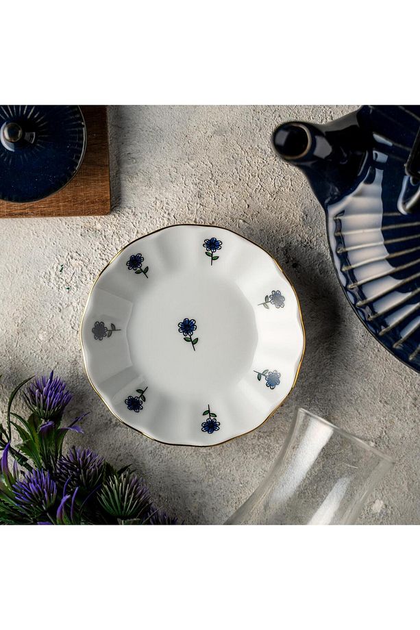 Mavi Çiçekli Çay Tabağı 6'lı 11 CM - 2