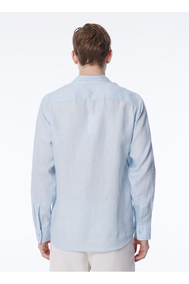 Normal Mavi Düz Erkek Gömlek M2YH44WERX0G7O7_LS ISLAND LINEN SHI - 6