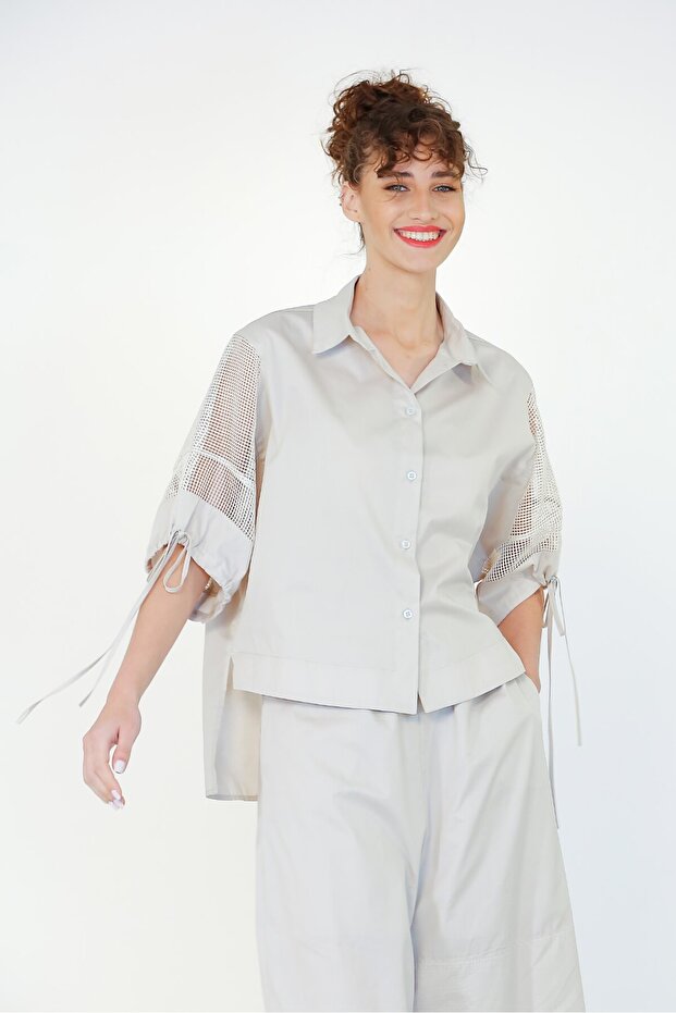 Kolları File Gömlek - Bej - 2