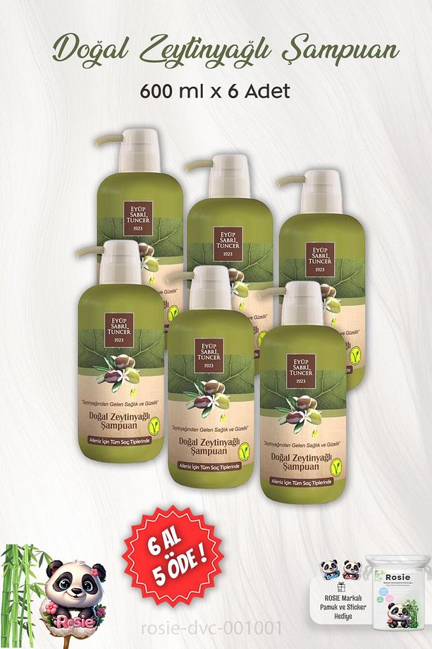 6 AL 5 ÖDE Eyüp Sabri Tuncer Doğal Zeytinyağlı Şampuan 600 ml ve ROSIE - 1