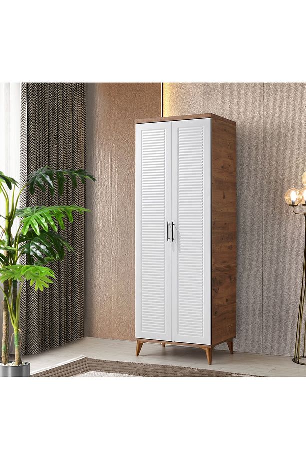 Ücretsiz Montaj Komple Mdf Paris 2 Kapaklı Atlatik Çam-beyaz Gardırop Elbise Dolabı - 3